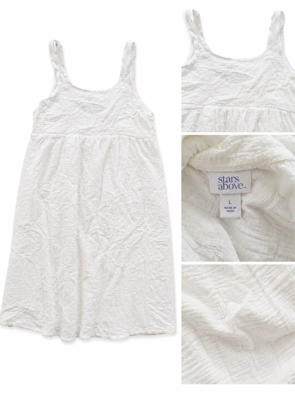 Stars Above White Cotton Gauze Swing Dress Size Large